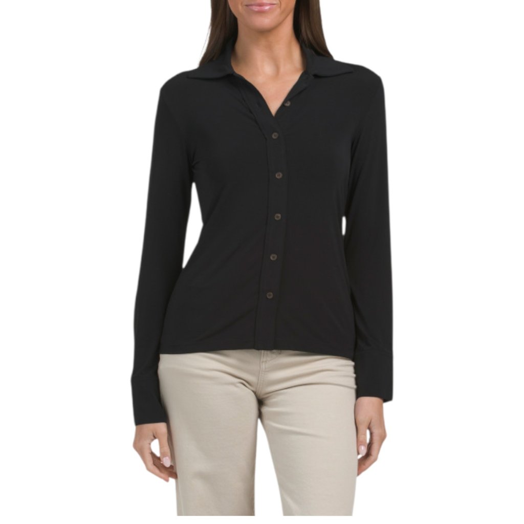 Vince Black Made In Portugal Long Sleeve Slim Button Up Top